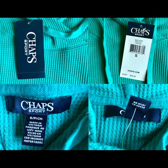 NEW CHAPS SPORT Solid Thermal Hoodie Sweatshirt Sweater Turquoise Small Women’s - Picture 4 of 13
